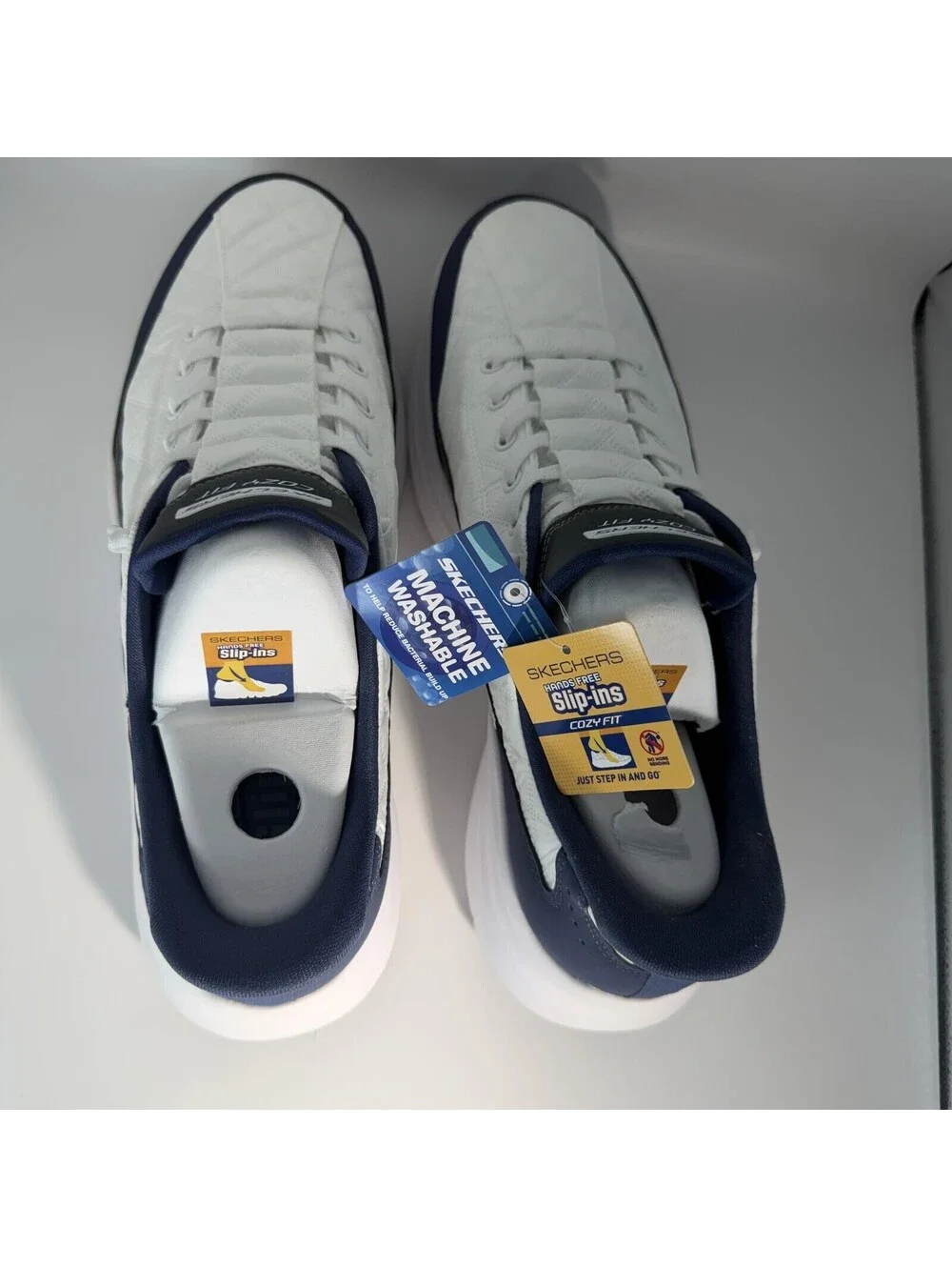 Skechers Slip-Ins Contour Foam Cozy Fit White Navy 232619 WNV Men's Size 12 New